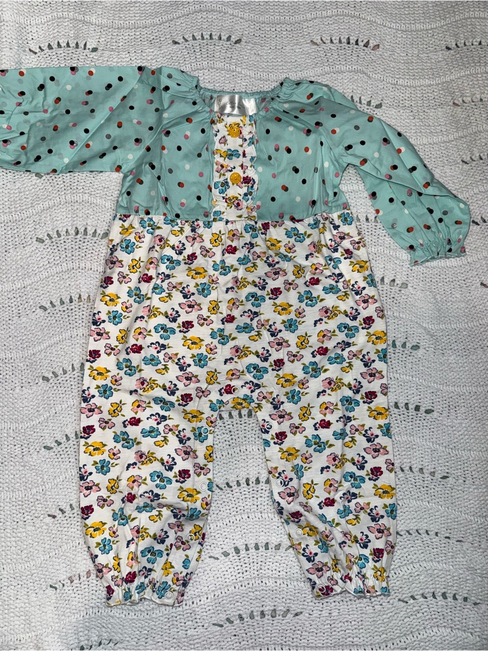 NWT Cotton Castle Baby Floral & Mint Polka Dot One-Piece Romper